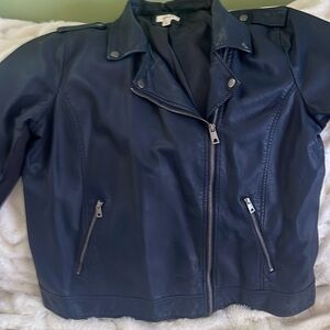 Blue faux leather biker jacket size xl barely worn